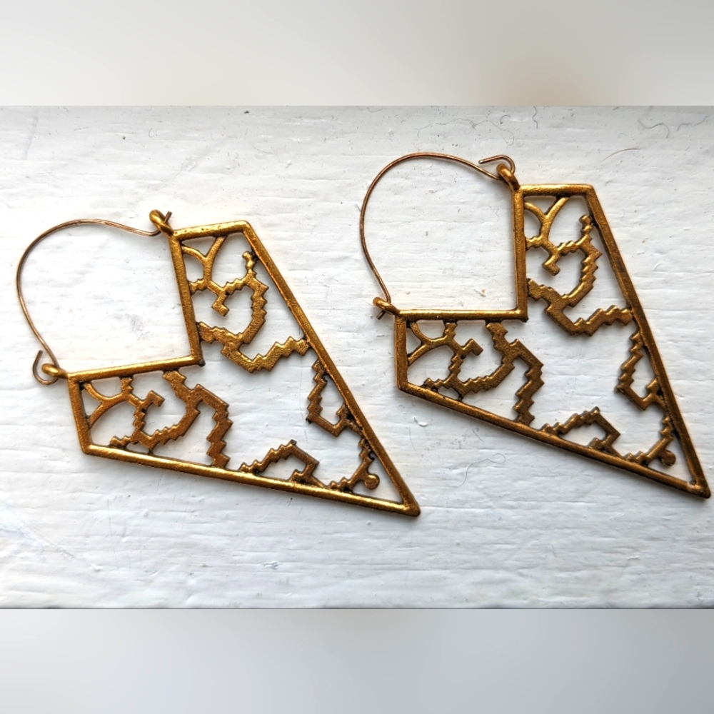 Gold Triangle / Pointed Earrings Large Dangle